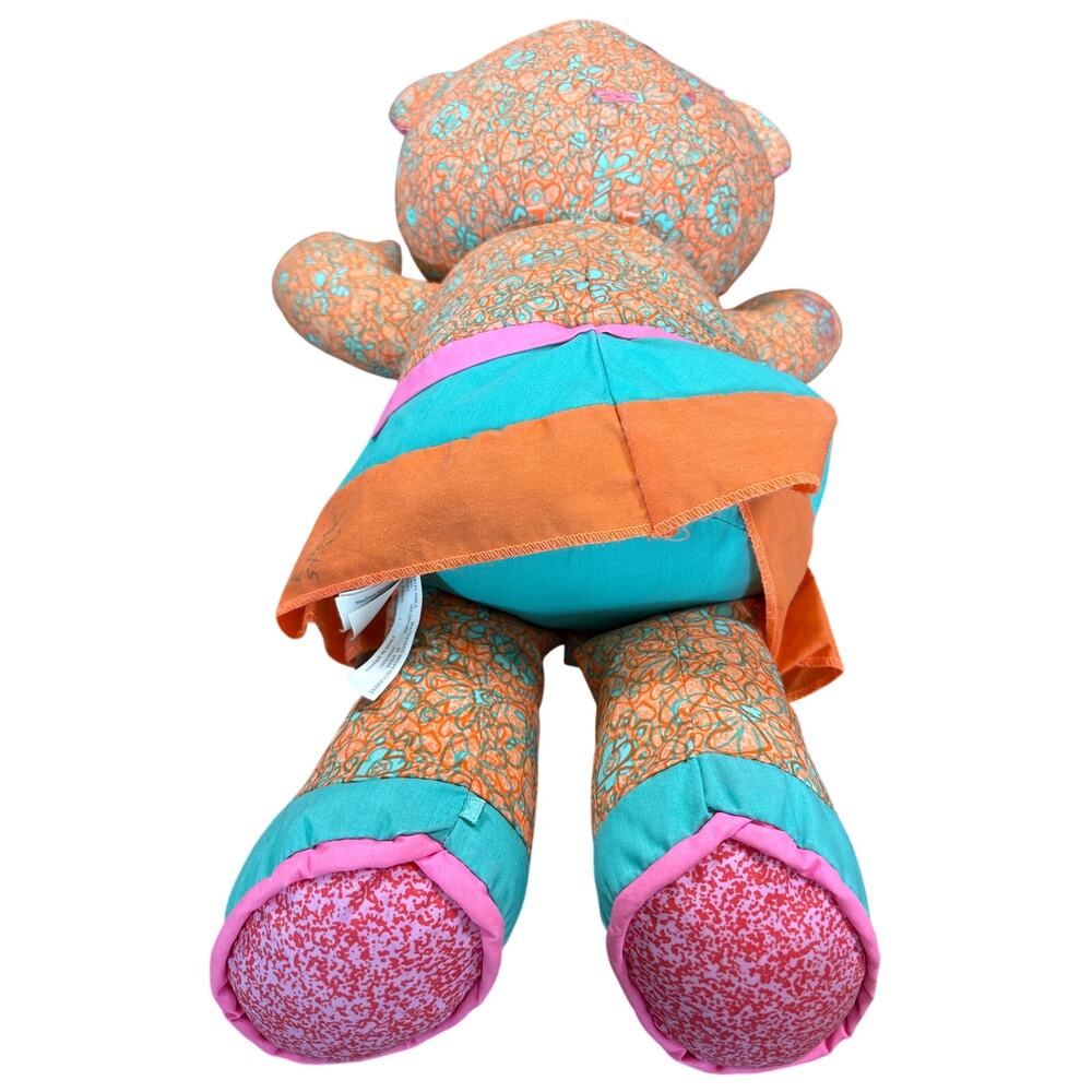 15" Pink Doodle Bear Girl Teddy Stuffed Flowers Print Plush  Mashine Washable - Picture 7 of 7